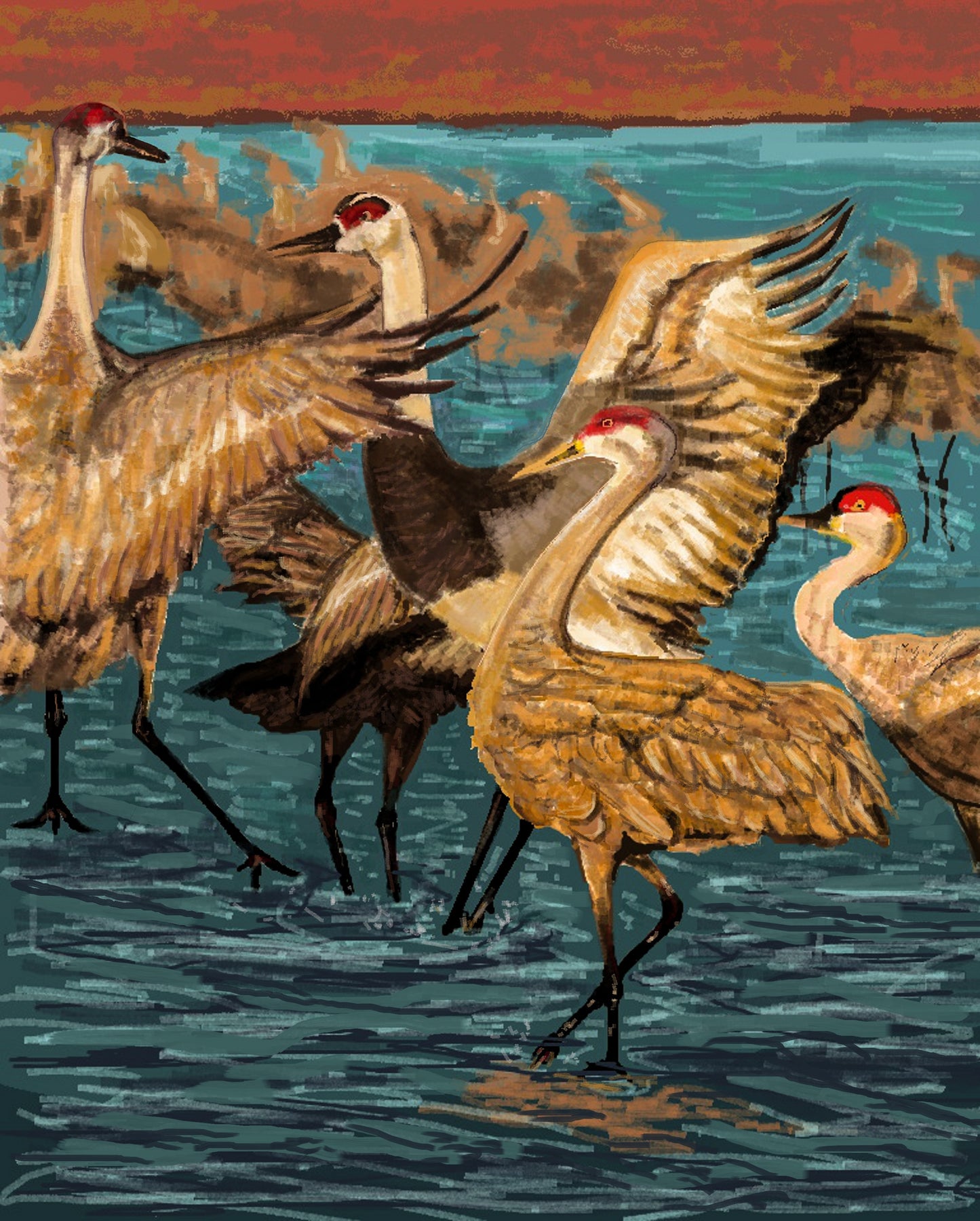 "Dance of the Cranes" Original Giclée on Canvas